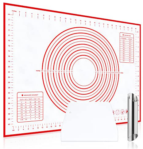 Tapete de Silicona Reposteria Extra Grande Antiadherente Baking Mat Rasqueta de Masa y Tubos Repostería Molde Reutilizable Juego de Tapetes para Amasar y Hornear 70x50 cm