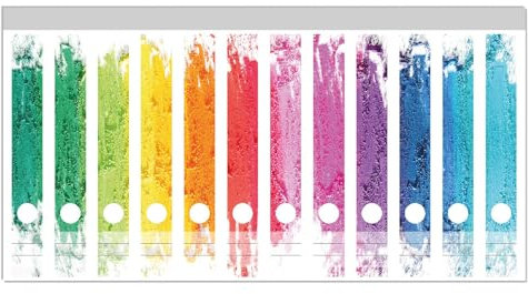 Wallario Ordnerrücken Sticker Regenbogenstreifen auf weißem Hintergrund - Bunter Anstrich - Größe 12 Stück, Rückenschilder für 12 schmale Ordner, Klebeetiketten