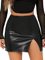 SOLY HUX Damen PU Leder Rock Elegant Röcke Casual Rockabilly Bodycon Freizeitrock Minirock mit Schlitz Schwarz S