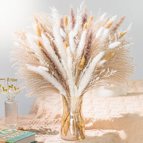 Bouquet di erba della pampa naturale, mix di 8 tipi | Bouquet di pampa essiccato per matrimoni e fiori bohémien, decorazione per la casa e la scrivania, decorazione rustica (93 pezzi)