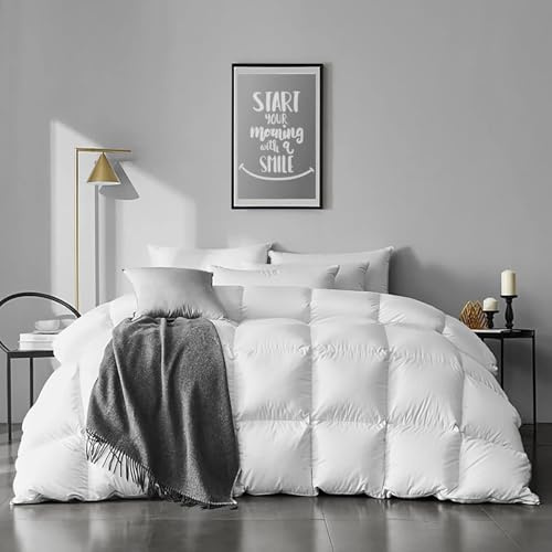 APSMILE Daunen Sommerdecke 200x200 cm, 100% Bauwolle, Daunen und Federn Füllung, Leicht, Allergiker geeignet, Oeko-Tex 100 und RDS Zertifiziert (Weiß)