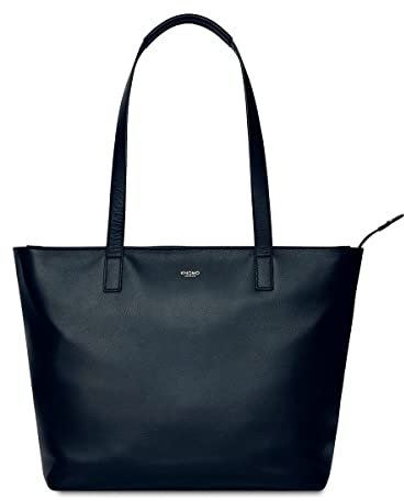 KNOMO Maddox Leather Large Laptop Tote Shoulder Bag Work Handbag for Women, Navy