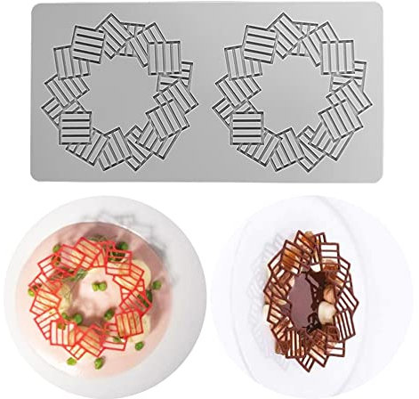 Tappetino in pizzo fondente in silicone, stampo per impressioni artigianali in zucchero, torta commestibile, decorazione di cucina molecolare, 2 fori cerchio quadrato a strisce