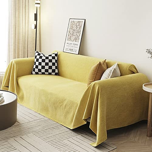 Homxi Dreisitzer Sofa Überzug,Sofa Überzug Decke Einfarbig Überwürfe für Sofa Chenille Sofa-Handtuch Gelb Sofahusse 180x380CM