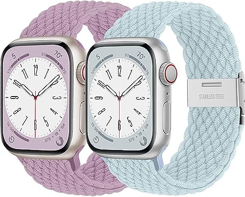2Pcs Braided Solo Loop Strap For Apple Watch Straps 40mm 41mm 38mm 44mm 45mm 49mm 42mm Women Men, Stretchy Elastic Sport bracelet Band for iWatch Series 9 8 7 6 5 4 3 Se Ultra/2 Pride Edition/Rainbow