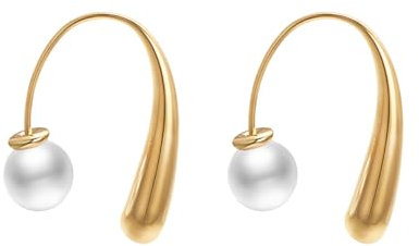 Aleasha Gold Tropfen Perlenohrringe Damen Doppelseitige Ohrringe Edelstahl Schmuck Geschenk