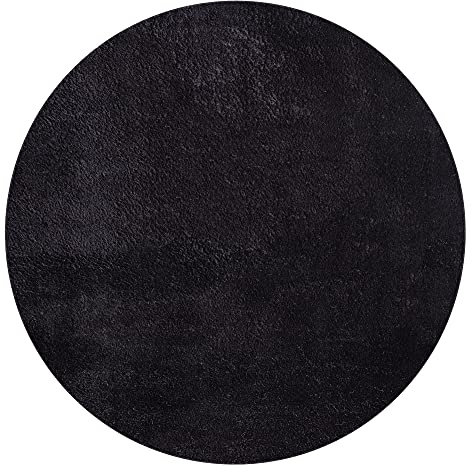 Mia´s Teppiche Taos kuscheliger Kurzflor Teppich, Anti-Rutsch Unterseite, Waschbar bis 30 Grad, Super Soft, Felloptik, Black, 120 x 120 cm Round