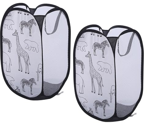 Hwtcjx Faltbarer Wäschekorb 2 Stück, Pop-up Wäschekorb Klappbar mit Mesh 30x30x48cm, Laundry Baskets mit Griffen Faltbarer Stoffkorb Pfandflaschen Sammelbehälter (Schwarz)