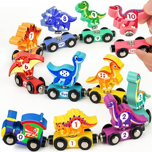 Vanmor Wooden Dinosaur Number Train, Magnetic Dinosaur Learning Toys, Toddler Toys for 1-3 Year Olds Boys, Gifts for 1 2 3 Year Olds Girls Boys