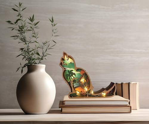 Dekorative LED-Lampe Nachtlicht aus Holz 3D in Form eines Katzentiers | Nachttisch Bücherregal Schreibtisch Kinder Schlafzimmer | originelle Geschenkidee zu Hause Geburtstag Weihnachten (Katze)