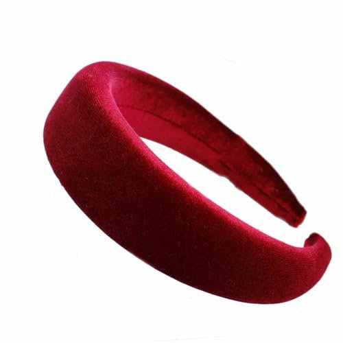 SHTGOI Haarreif Samt-Stoff Schwamm Dickes Stirnband Retro Style Gepolsterter Haarband Weich rutschfest Candy Colour Breit Stirnbänder Outdoor Elegant Kopfschmuck für Damen und Frauen Weinrot