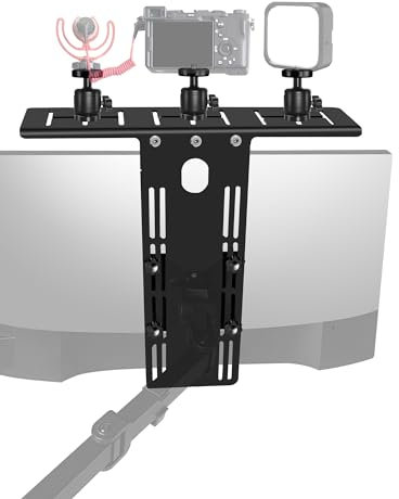 Borenbuir DSLR Monitor Top Shelf with 3 Ballhead for VESA Arm, Camera Mount Clamp for Light, Webcam, Microphones, Height Adjustable, for Live Stream, Video Conferencing, YouTube, TikTok