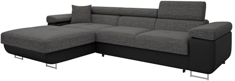 Mirjan24 Ecksofa Torezio Mini, Kopfstützen verstellbar (Soft 011/Lux 06, L) | Geräumige Eckcouch mit Schlaffunktion, Bettkasten und gepolstertem Rücken, B/H/T: 280/70–90/170 cm