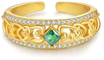 KINGWHYTE Geburtsstein Ringe 925 Sterling Silber Keltische Gold Ringe für Frauen Keltischer Schmuck Frauen Geburtstag Geschenke (Mai)