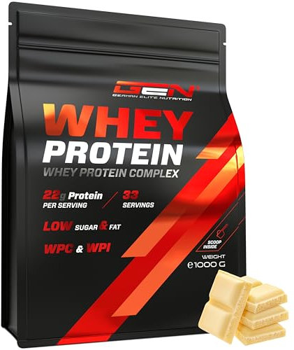 Whey Protein Complex - 1000 g (Chocolat blanc) - Avec part d'isolat - Protéine soluble instantanée en poudre avec BCAA & EAA - German Elite Nutrition