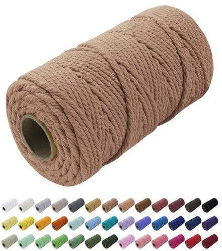 Uiopa Corde Macramé 5mm x 100m, Fil Macramé Coton Corde Coton Naturelle, Ficelle Cordon Macramé Cordelette 5mm pour Tenture Murale, Porte Plante Mural, Rideau, Décoration Bohème (Abricot)