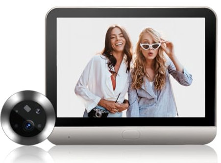 Bewinner 1080P Video Türklingel mit Kamera, 4,3-Zoll-LCD HD Bildschirm, 130° Weitwinkel, Visuelle Türklingel, Digitaler Türspion, Türspion Kamera mit PIR Bewegungserkennung (Silber)