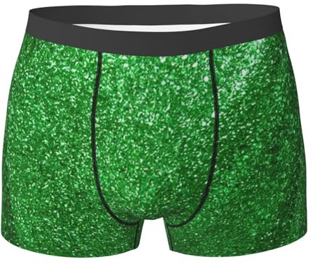 WURTON Herren-Boxershorts mit grünem Pailletten-Glitzer-Druck, Stretch-Unterwäsche für Feuchtigkeitstransport, Schwarz, Medium