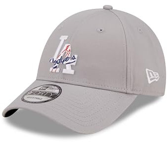 New Era Los Angeles Dodgers MLB Berretto da Baseball Logo della Squadra Grigio LA Visiera Curva Regolabile Cappello