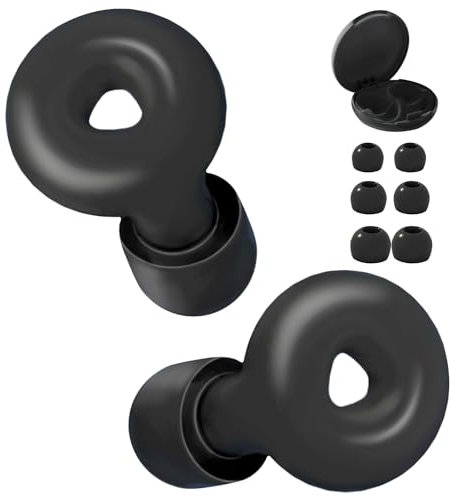 Mauepersu Ohrstöpsel zum Schlafen - Weicher, wiederverwendbarer Silikon Gehörschutz + 8 Aufsätze in S/M/L - Geräuschreduzierung um SNR 24dB & NRR 14 - Auch für Reisen & Konzentration (Schwarz)