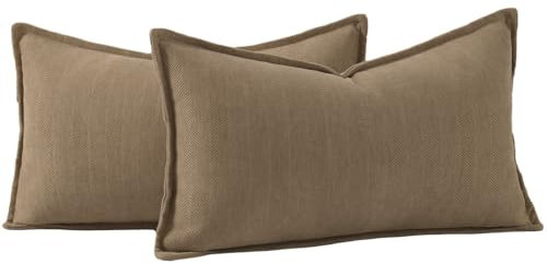 Madizz 2er Set Schlicht Chenille Kissenbezügen Weiche dekorative Kissenbezüge für Sofa Schlafzimmer Kissenhülle Braun 30x50 cm Rechteckig