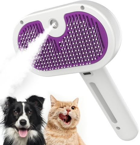 Katoggy Steam Cat & Dog Grooming Brush, Self Cleaning, Removes Static & Flying Hair