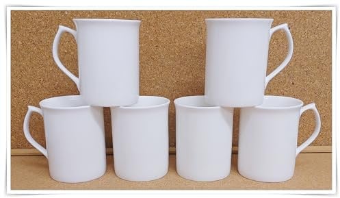 Rainbow Decors White Mugs Set of 6 Fine Bone China 9 oz Topaz Lightweight Cups