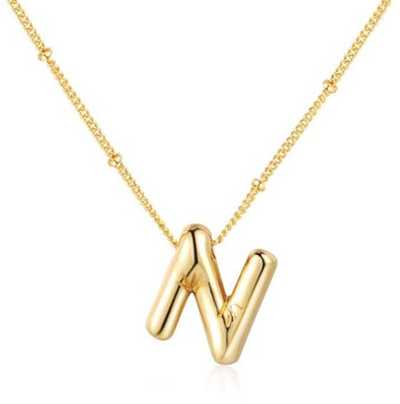 Initialen-Halsketten für Frauen und Mädchen, 14 Karat vergoldet, Buchstaben-Anhänger-Halskette von A-Z, Monogramm-Halsketten, Alphabet-Anfangsschmuck, zierliche, trendige (Gold-N)