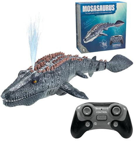 YATOSEEN Ferngesteuertes Mosasaurus Spielzeug für Kinder, Ferngesteuertes Elektrisches Dinosaurier Boot mit Sprühwasser und Licht für Schwimmbad, See, Badezimmer, Badespielzeug