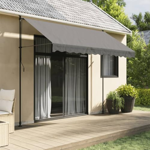 Tidyard Markise Wasserabweisend Klemmmarkise Balkonmarkise Außenmarkise Sonnenschutz Terrasse Balkon Garten Einziehbar Anthrazit 300x150 cm Stoff und Stahl