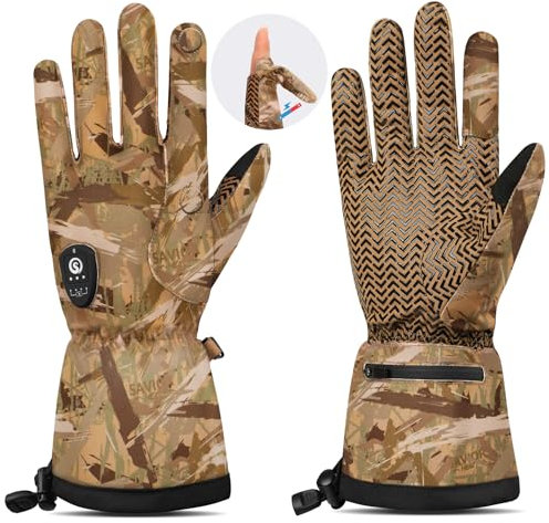 Beheizbare Jagdhandschuhe Herren mit Automatik-Abschalt-Stillschalter 10 Stunden Heizdauer Dünne Warme Rutschfeste Winterhandschuhe mit Aufklappbarer Zeigefingerkuppe Geeignet für Jagd Fotografie