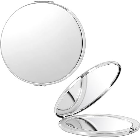 EYIWEITING Ovaler Mini-Metall-Klappspiegel, praktisch, kompakt, schön, robust und langlebig, 1X/2X Lupe. (Oval Silber)