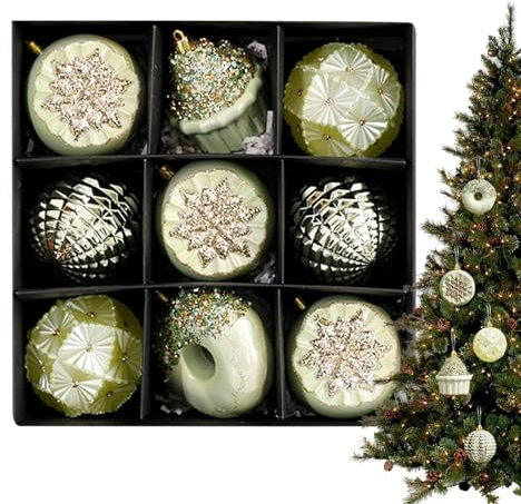 Adornos verdes para árbol de Navidad, juego de 9 adornos de Navidad, decoraciones de Navidad verdes, adornos de bolas de Navidad para árbol, adornos navideños para familiares y amigos
