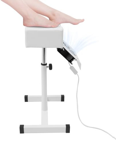 HuKaiL Fußpflegestuhl mit Absaugung, Nagelstaubsauger Pediküre Tisch mit Fußstütze Einstellbare Höhe 48-68cm und 10Kg Tragfähigkeit, Pedikürestuhl Beinstütze für Pediküre Fußpflege, 31*28*45cm, Weiß