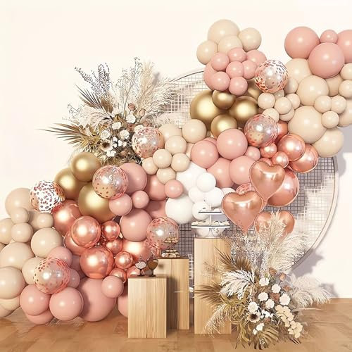 Balloon Garland Retro Pink,172Pcs Retro Dusty Pink Ballon Arch Girlande Kit mit Ballon Girlande Rosa,Beige Weiß Rose Gold Nude Ballons für Mädchen Geburtstagsfeier,Birthday,Baby Shower,Boho Hochzeit