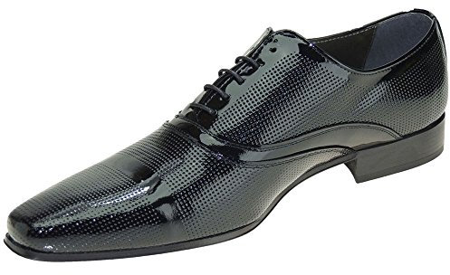 Calzados Romero FENATTI Zapatos Vestir Hombre Blucher Cordones Piso Cuero Piel Charol y Grabada con Relieves Fabricados en Almansa Negro Talla 44