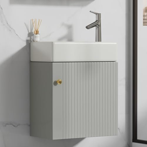 Mueble de baño con armario bajo lavabo de 46 cm, mueble para lavabo colgante, pequeño mueble de baño para invitados (gris)