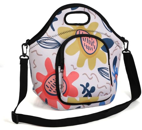 Borsetta Termica Porta Pranzo – Borsa Frigo Piccola Isolata, Lunch Bag Con Scomparti – Borsa Pranzo Con Motivo Floreale, Con Tracolla – Borsa Pranzo Per Ufficio, Scuola, Picnic, Viaggio