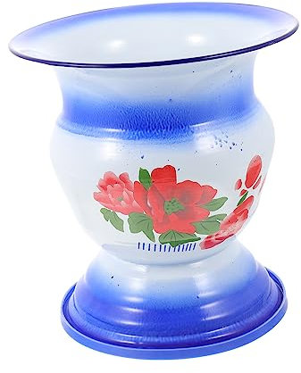 IWOWHERO Pot De Chambre Vintage En Émail Bleu Pieds Hauts Et Anneau Antidérapant, Pot D'urine Domestique Compact Résistant Aux Chutes, Bassin De Lit Pratique Pour Usage Nocturne