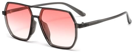 Eleganti occhiali da sole aviatore per uomo e donna accessorio di moda urbano con design retrò per uso casual e quotidiano (Grigio Trasparente/Rosa Graduale)