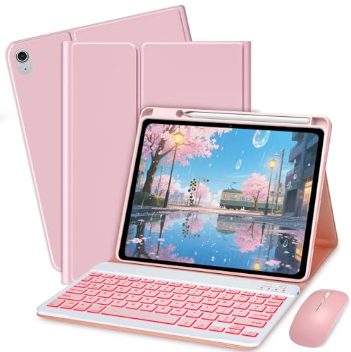 Schutzhülle für iPad 11. Generation, schlanke Folio-Hülle und Maus (Rosa)