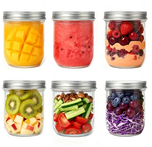 FoiiLiio Lot de 6 Bocaux en Verre Hermétique de 300ml,Mason Jar avec Couvercle,bocaux Mason Jar en verre,Hermétique pour Confitures,Fermentation,Meal Prep,Overnight Oats Jar