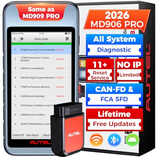 Autel MD906 PRO OBD2 Scanner, All Systems Scan Tool, Same as MD909 PRO | Lifetime Fr.ee Updates, 11 Resets & CAN FD, NO IP Limit, Up from MD806 MD808 PRO, BT Lite of MK808S MX808S for Pros & DIYers