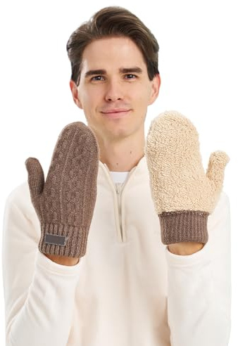 Faxianther Strickhandschuhe Herren Winterhandchuhe mit Fleecefutter Thermo Fäustlinge Handschuhe Winter Dicken Warme Weiche Fausthandschuhe Fingerlose-Handschuhe für Outdoor Sport Laufen Radfahren