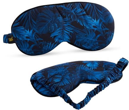 SMUG Cloud Padded Satin Sleep Masks | Skin & Hair Friendly | Improve Sleeping | Plush Eye Cushions for Women & Men | Elasticated Strap | Premium Comfort | Home & Travel | Palm Noir