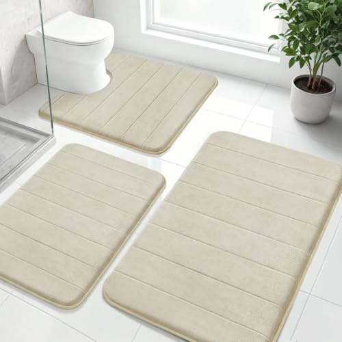 wiipara Badezimmerteppich Set 3 Teilig, Badteppich & WC Vorleger, Kamel