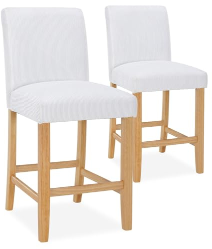 Lot de 2 chaises de bar en bois Rosie velours côtelé Blanc - H65cm