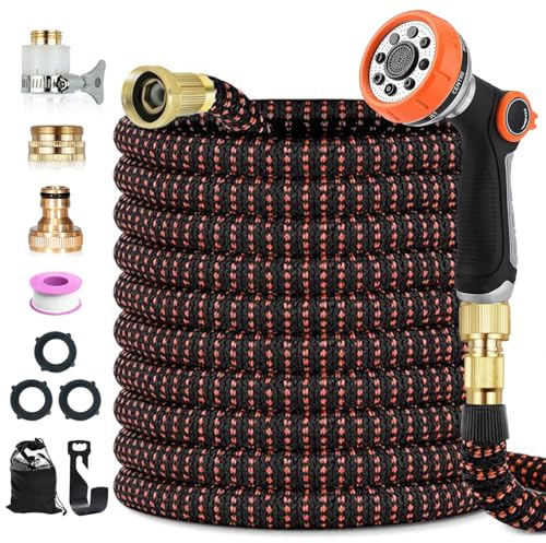 150FT/45M Expandable Garden Hose, Flexible Water Hose with 10-Pattern Spray Nozzle, 3/4 & 1/2 Fittings, 3750D Durable Outer Layer, Leakproof & Kink-Free Magic Hose, for Gardening and Car Washing