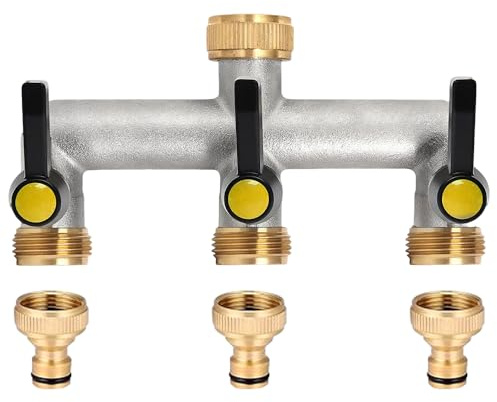 Agarte 3-Wege Wasserhahn Wasserverteiler, 3 Wege Verteiler Wasser, 3/4 Zoll Messing Wasseranschluss Verteiler, Vernickelt Messing Wasserhahn Verteiler für Haus, Hof, Waschmaschine, Gartenschläuche
