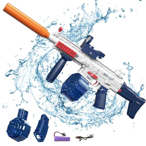 Pistolet à Eau électrique pour Enfants Adultes, Jouet de tir en Plastique avec 2 chargeurs Jouets, Grande capacité, Portée jusqu'à 35 Pieds, Convient pour la Piscine de Plage de fête d'été (Bleu)